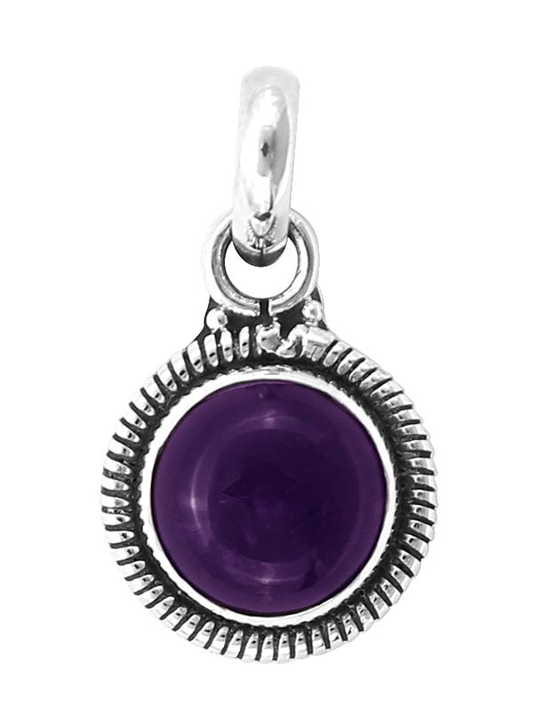 Exotic India Designer Sterling Silver Pendant With Amethyst Stone