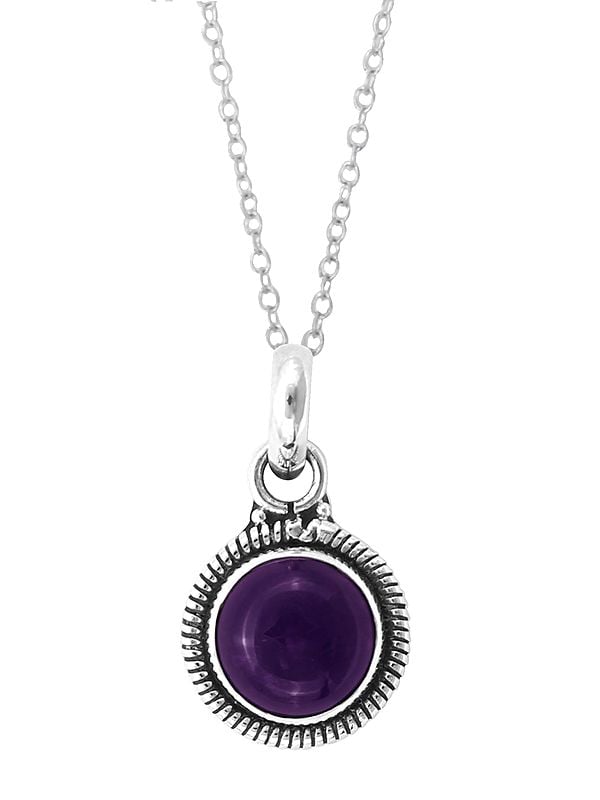 exotic india Designer Sterling Silver Pendant with Amethyst Stone
