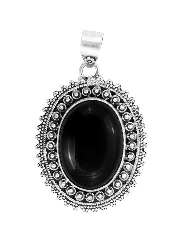 exotic india Designer Sterling Silver Pendant with Black Onyx Gemstone