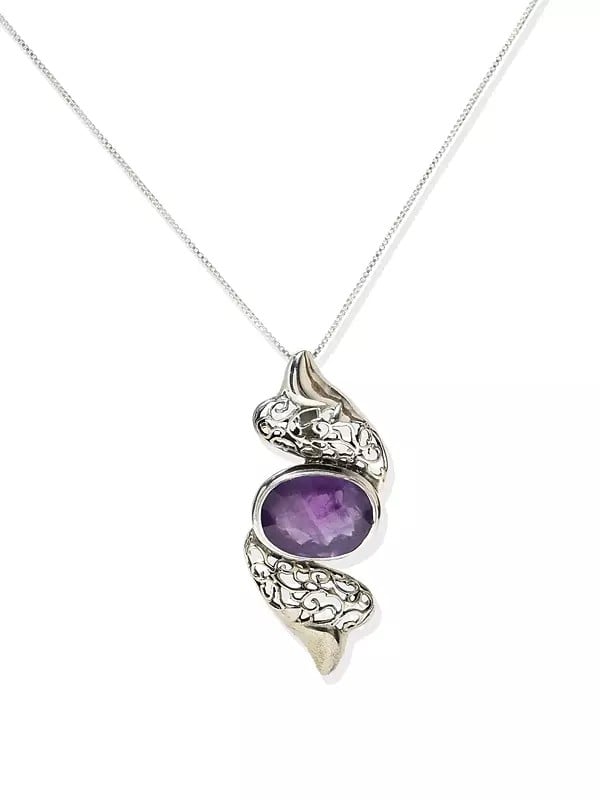 exotic india Designer Sterling Silver Pendant with Faceted Oval Shape Gemstone 