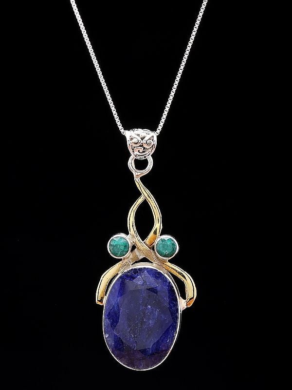 exotic india Designer Sterling Silver Pendant with Oval Shape Gemstone 