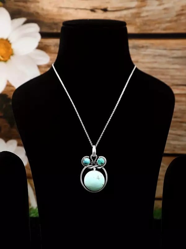 exotic india Designer Sterling Silver Pendant with Turquoise Gemstone 