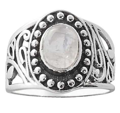 exotic india Designer Sterling Silver Ring Studded with Rainbow Moonstone 