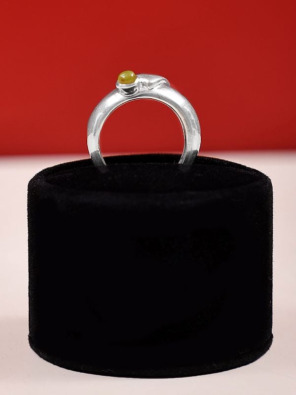 Exotic India Designer Sterling Silver Ring With Green Chalcedony Stone 