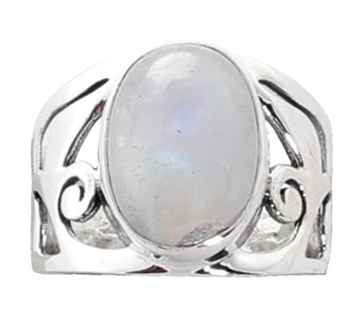 Exotic India Designer Sterling Silver Ring With Rainbow Moonstone 