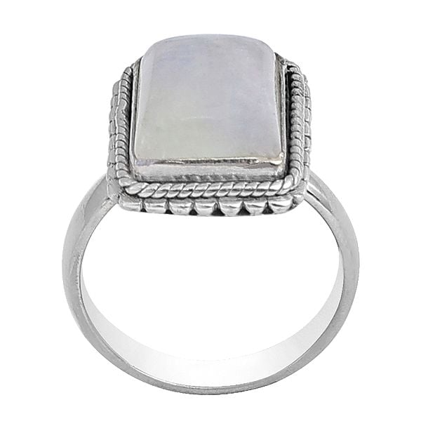 exotic india Designer Sterling Silver Ring with Rainbow Moonstone 