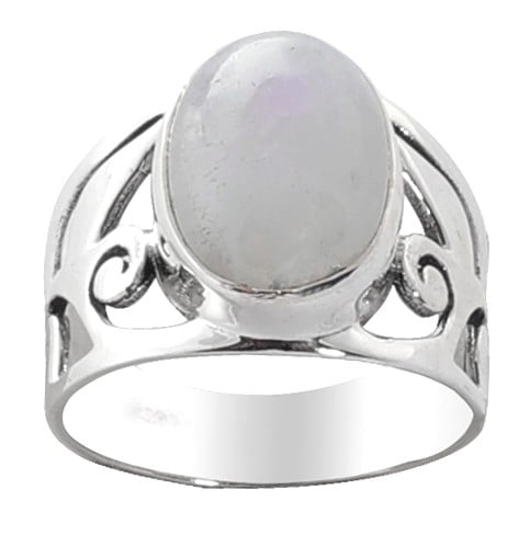 exotic india Designer Sterling Silver Ring with Rainbow Moonstone 
