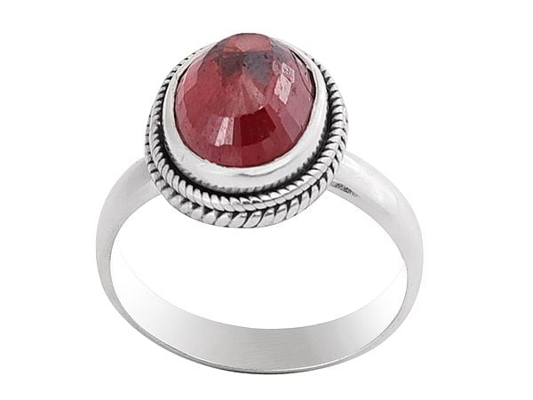 Exotic India Designer Sterling Silver Ring With Red Stone 