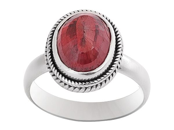 exotic india Designer Sterling Silver Ring with Red Stone 