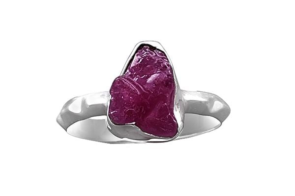 exotic india Designer Sterling Silver Ring with Rugged Pink Gemstone 