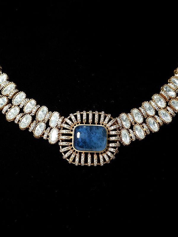 Exotic India Designer Stone Studded Copper And Kundan Necklace Set With Earrings