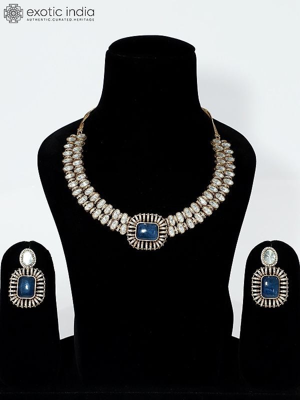 exotic india Designer Stone Studded Copper And Kundan Necklace Set With Earrings 