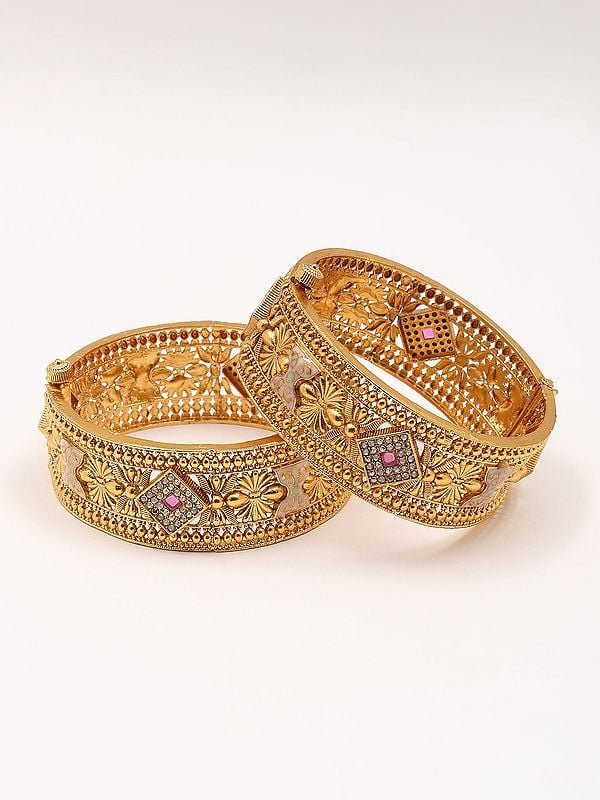 Exotic India Designer Stone Studded Openable Pair Of Bangles 