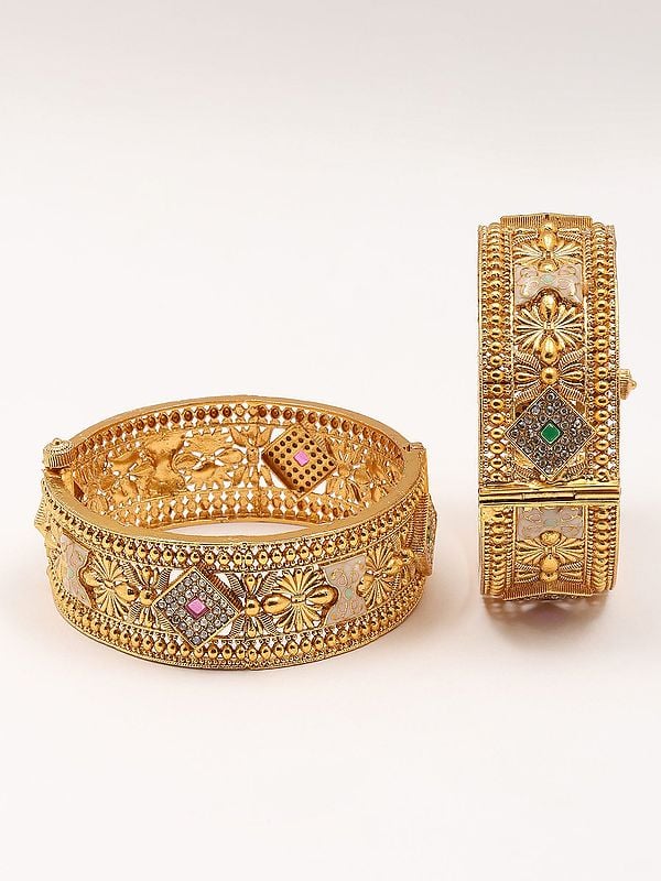 Exotic India Designer Stone Studded Openable Pair Of Bangles 