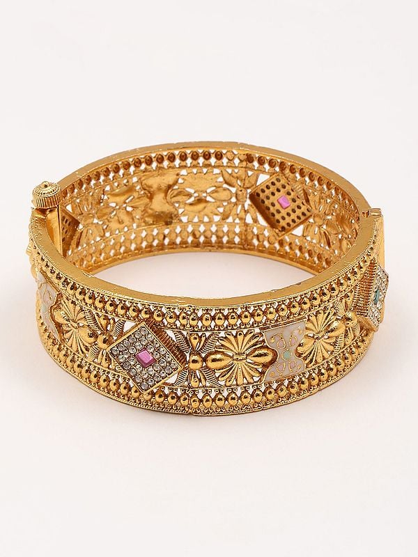 Exotic India Designer Stone Studded Openable Pair Of Bangles 