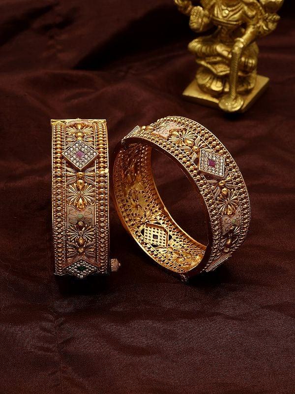 exotic india Designer Stone Studded Openable Pair of Bangles