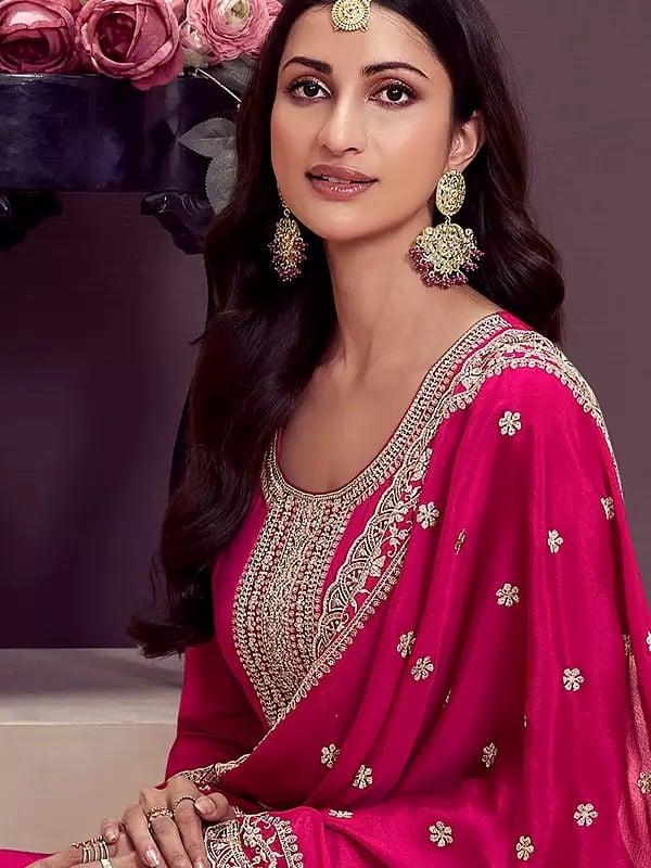 Exotic India Designer Thread Sequins And Embroidery Work Attractive Anarkali Suit With Dupatta