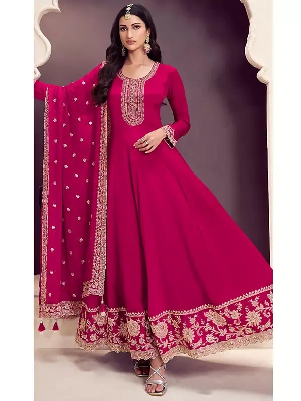 exotic india Designer Thread Sequins And Embroidery Work Attractive Anarkali Suit With Dupatta 