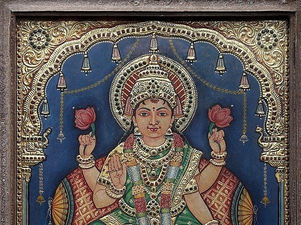 Exotic India Devi Lakshmi Thanjavur Painting | Traditional Colors With 24K Gold