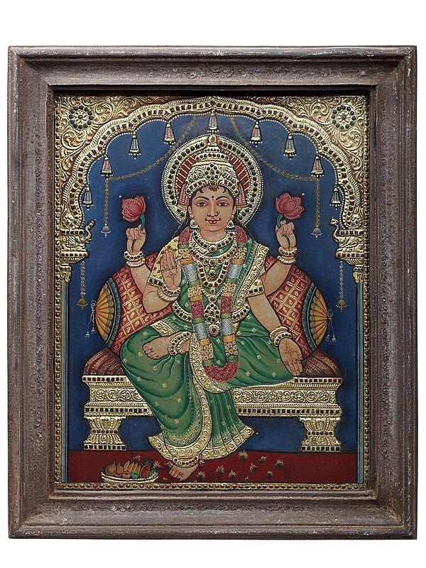 exotic india Devi Lakshmi Thanjavur Painting | Traditional Colors with 24K Gold 