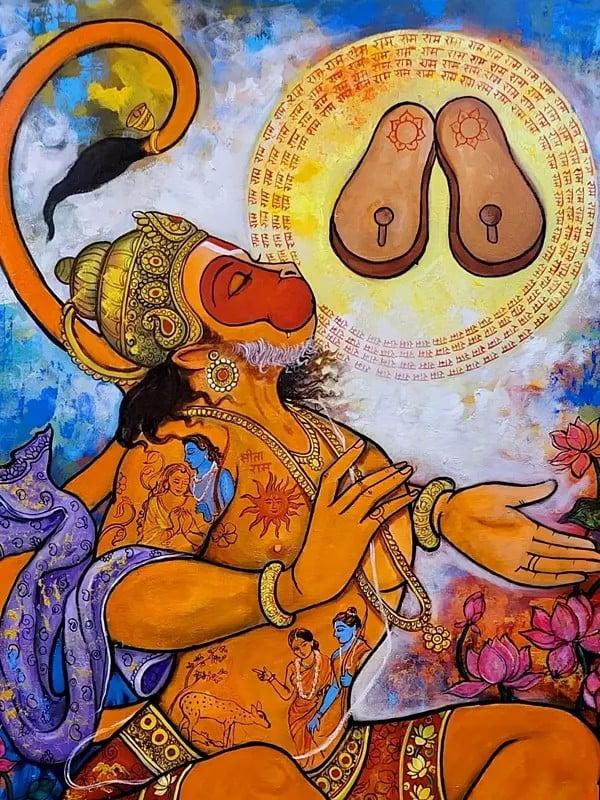 Exotic India Devotion Of Hanuman | Acrylic On Canvas | By Arjun Das 