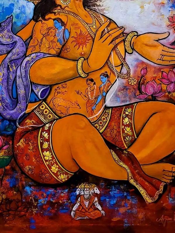 Exotic India Devotion Of Hanuman | Acrylic On Canvas | By Arjun Das 
