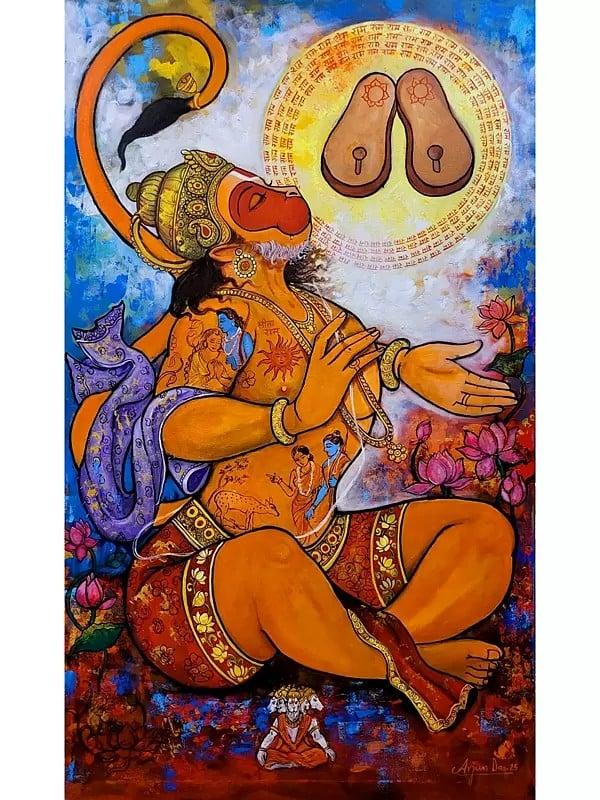 exotic india Devotion Of Hanuman | Acrylic On Canvas | By Arjun Das 