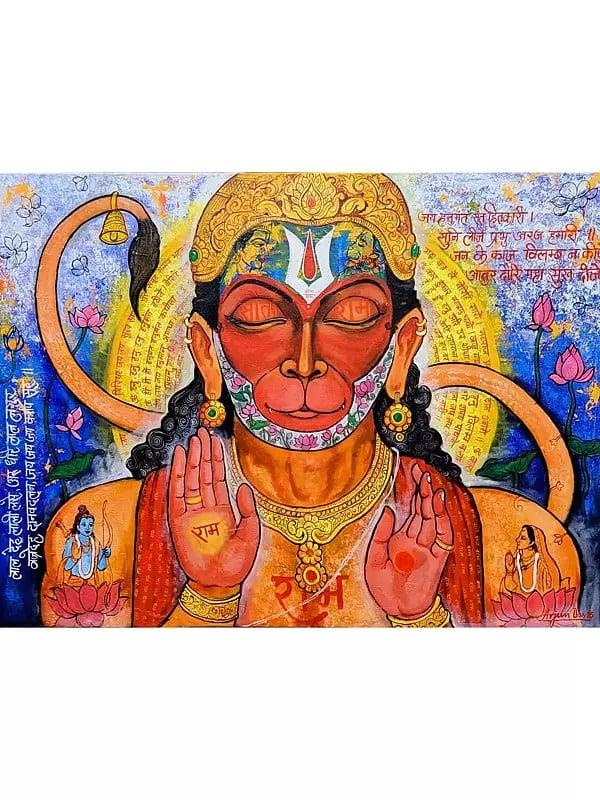 exotic india Devotion Of Lord Hanuman | Acrylic On Canvas | By Arjun Das 