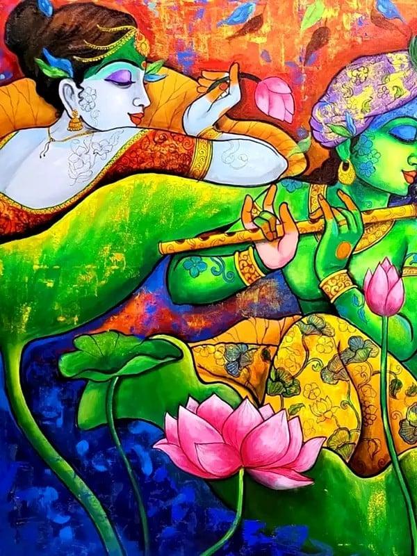 Exotic India Devotion Of Lord Krishna | Acrylic On Canvas | By Arjun Das 