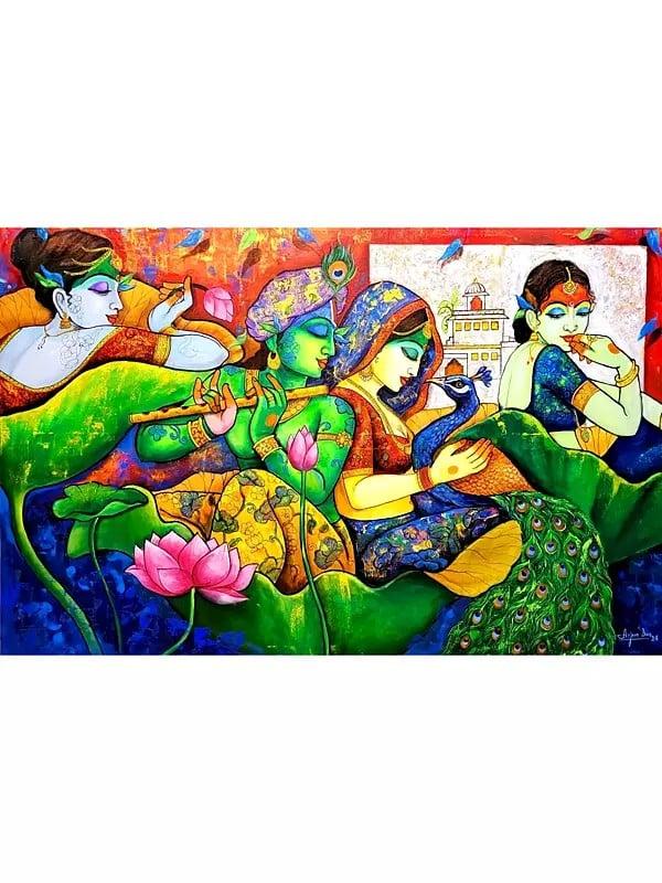exotic india Devotion Of Lord Krishna | Acrylic On Canvas | By Arjun Das 