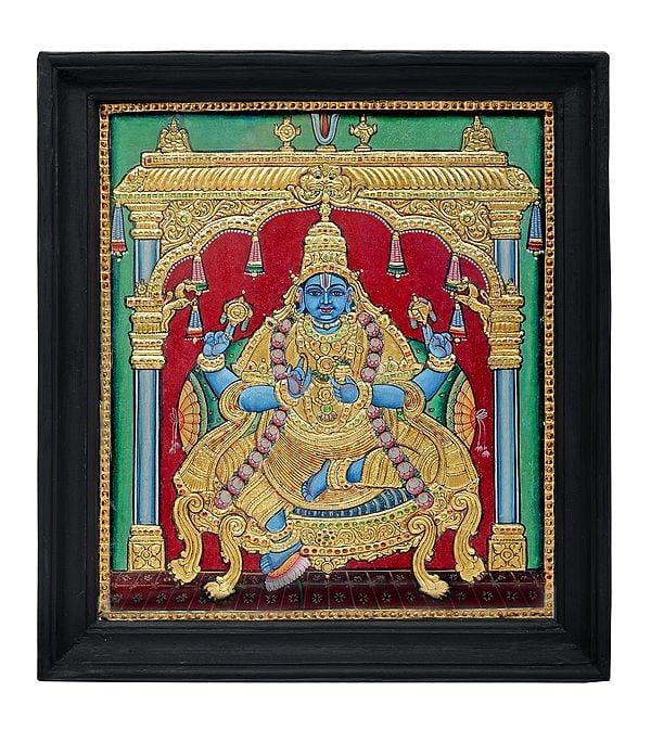 exotic india Dhanvantari Tanjore Painting | Traditional Colors with 24K Gold | Teakwood Frame 