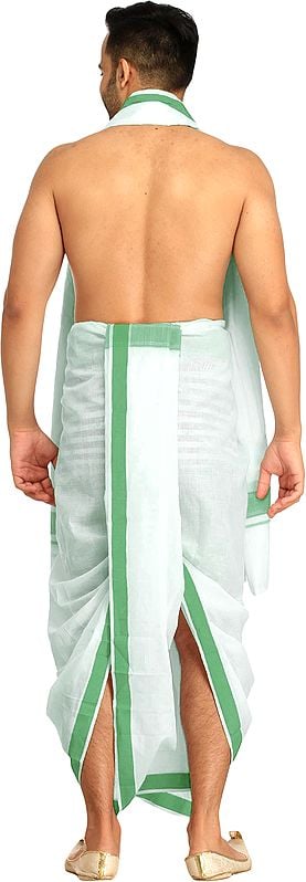 Exotic India Dhoti And Angavastram Set With Woven Border 