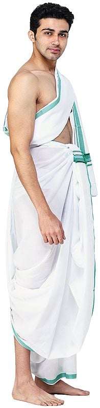 Exotic India Dhoti And Angavastram Set With Woven Border 