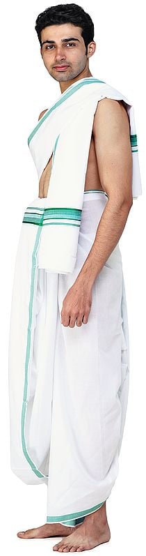 Exotic India Dhoti And Angavastram Set With Woven Border 
