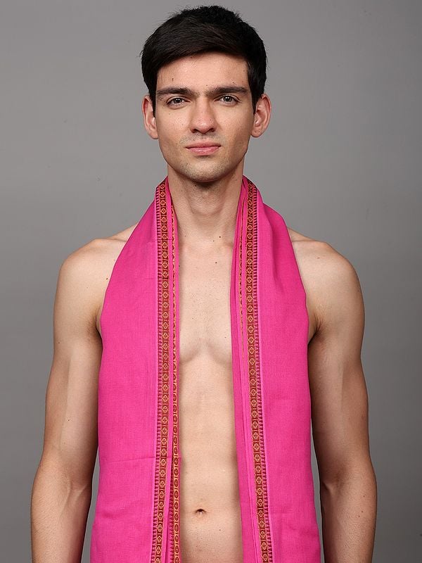 Exotic India Dhoti With Angavastram Set And Thread Woven Rudraksha Border From Odisha 