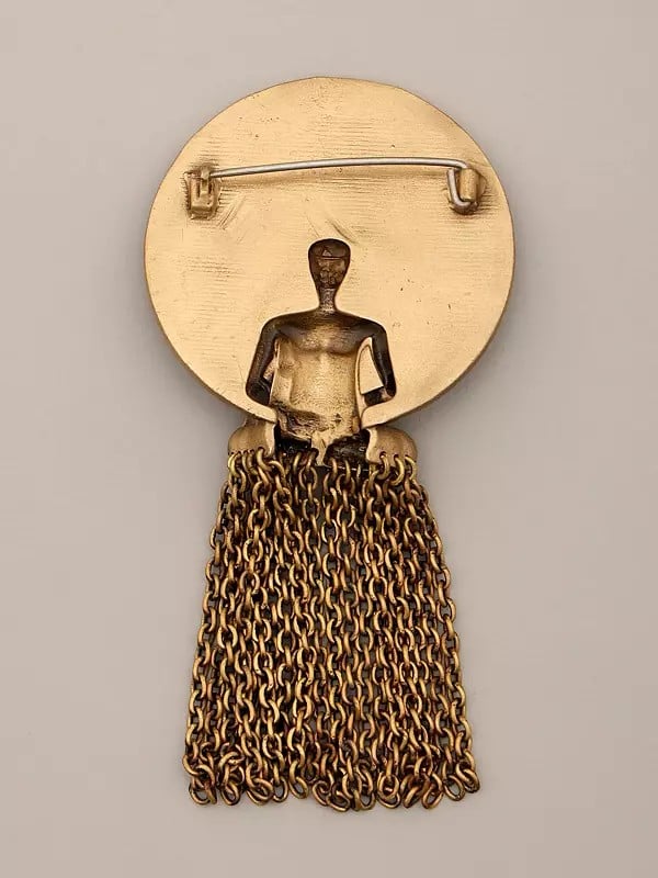 Exotic India Dhyana Mudra Buddha Brooch With Dangling Chains 
