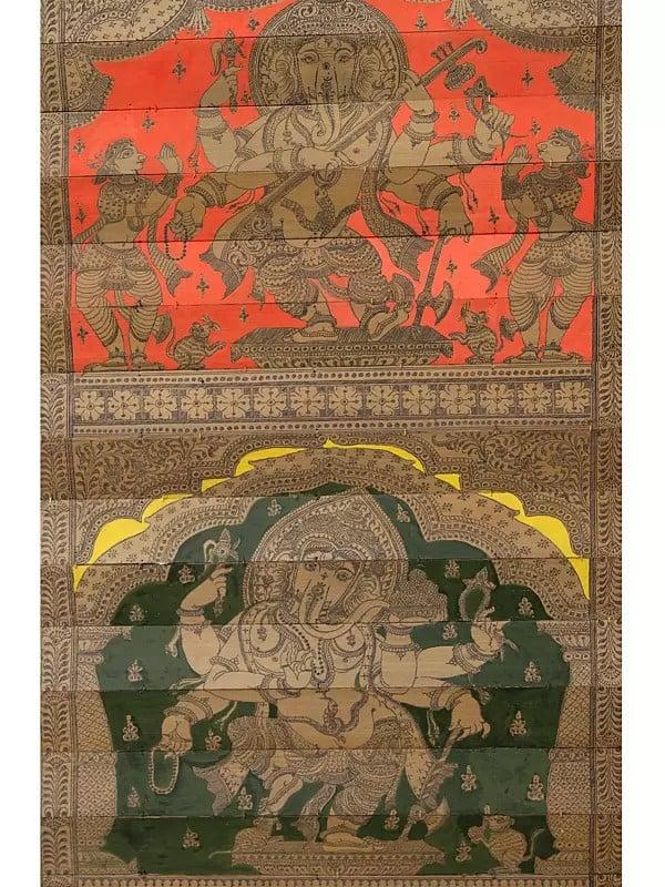 Exotic India Different Forms Of Lord Ganesha With His Life Story | Superfine Pattachitra Painting On Palm Leaf 