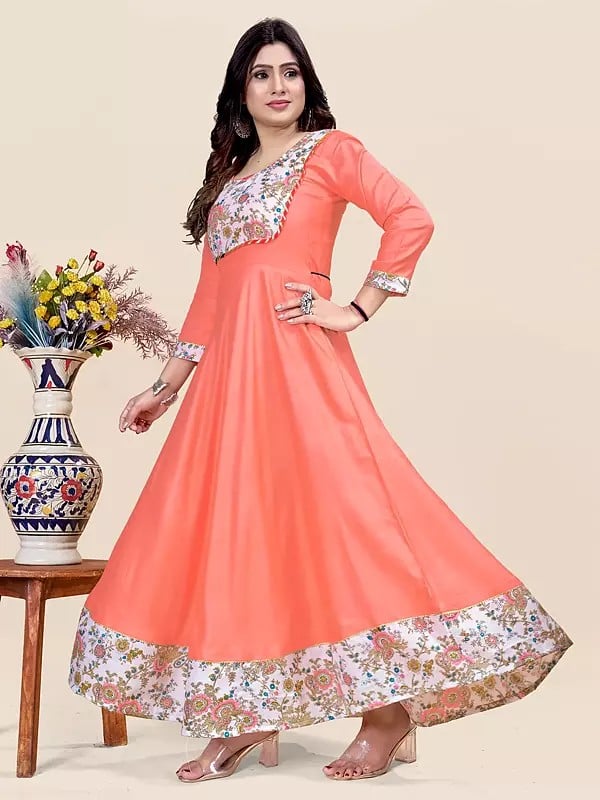 Exotic India Digital Floral Print Designer Rayon Party Wear A-Line Attractive Gown