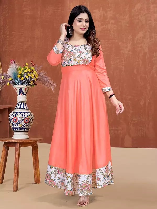 exotic india Digital Floral Print Designer Rayon Party Wear A-Line Attractive Gown 