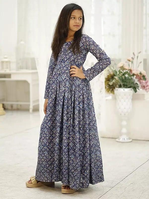 Exotic India Digital Print Full Sleeve Festive Wear Faux Georgette Designer Gown For Girls 