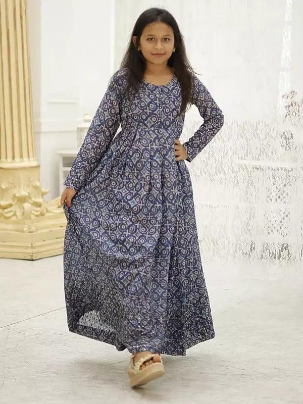 Exotic India Digital Print Full Sleeve Festive Wear Faux Georgette Designer Gown For Girls 