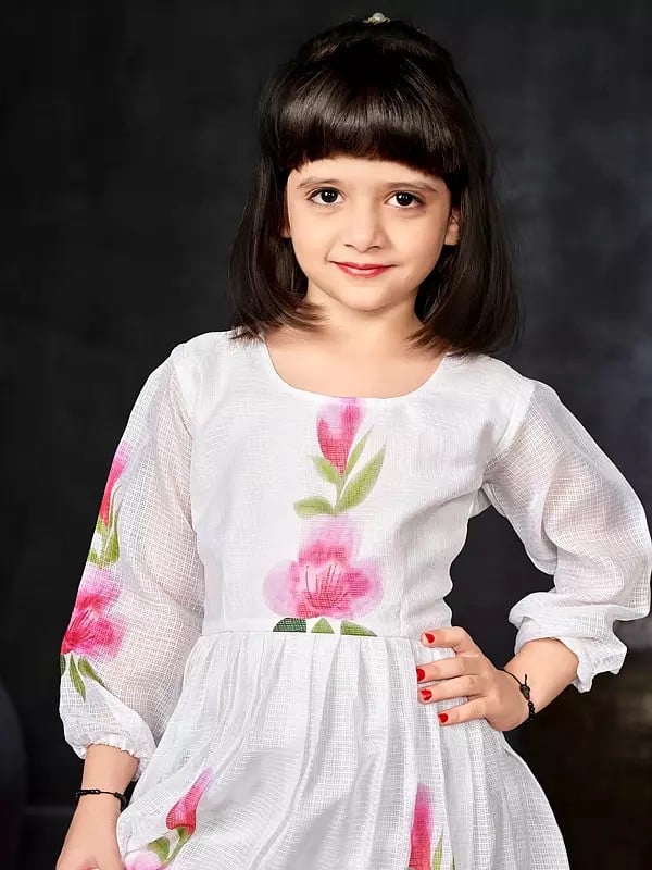 Exotic India Digital Printed Kota Checks Dress With Round Flair 