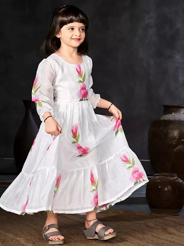 Exotic India Digital Printed Kota Checks Dress With Round Flair 
