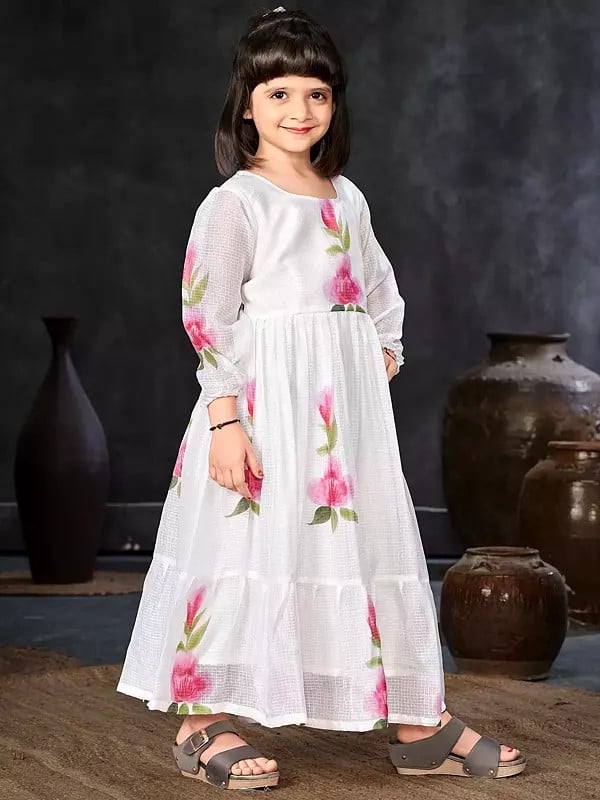 exotic india Digital Printed Kota Checks Dress with Round Flair 