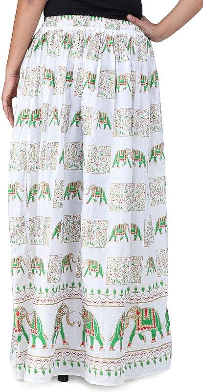 Exotic India Digitally Printed Casual Skirt With Motifs Of Elephants And Flowers From Pilkhuwa 