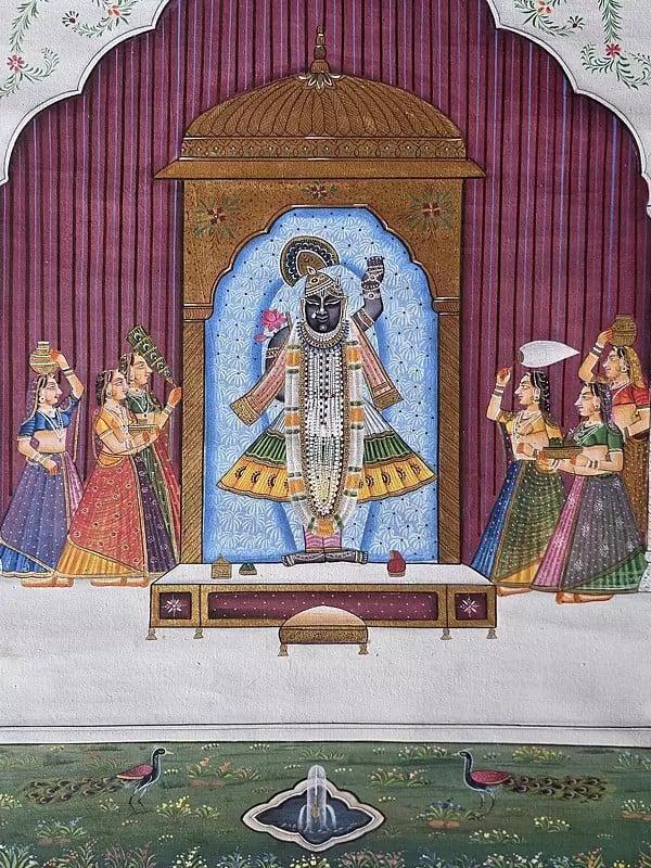 Exotic India Divine Darshan Of Lord Shrinathji | Pichwai Art | Watercolor On Cotton 