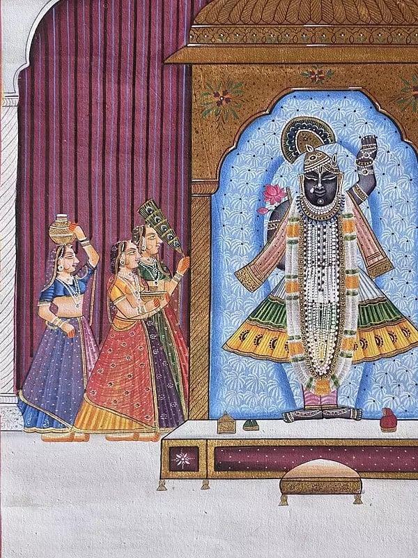 Exotic India Divine Darshan Of Lord Shrinathji | Pichwai Art | Watercolor On Cotton 
