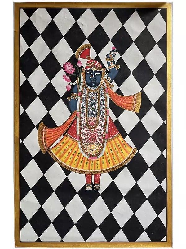 exotic india Divine Grace Of Shrinathji | Pichwai Art | Watercolor On Cotton 