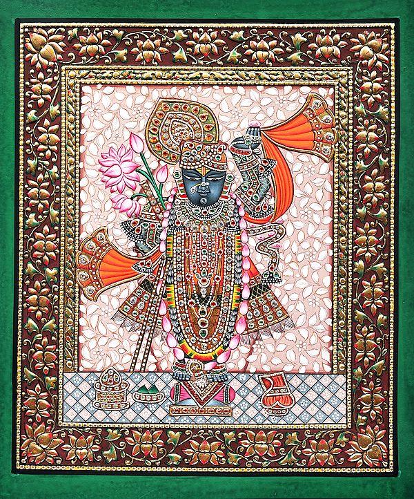 exotic india Divine Lord Shrinath Endowed with Jewelry and Gems