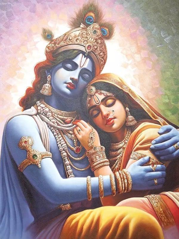 Exotic India Divine Love Of Radha Krishna Oil Painting On Canvas 